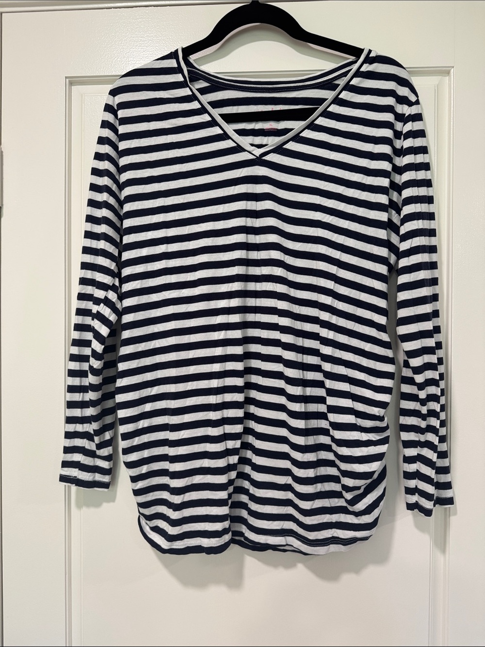 Striped V-Neck Long Sleeve Top - Black & White